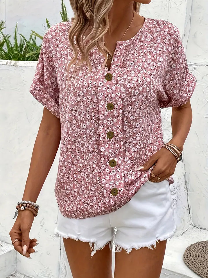 Cindy™ | Floral Print Notched Collar Blouse