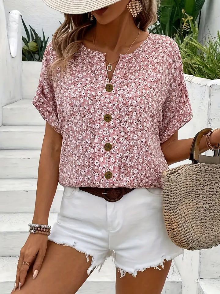 Cindy™ | Floral Print Notched Collar Blouse