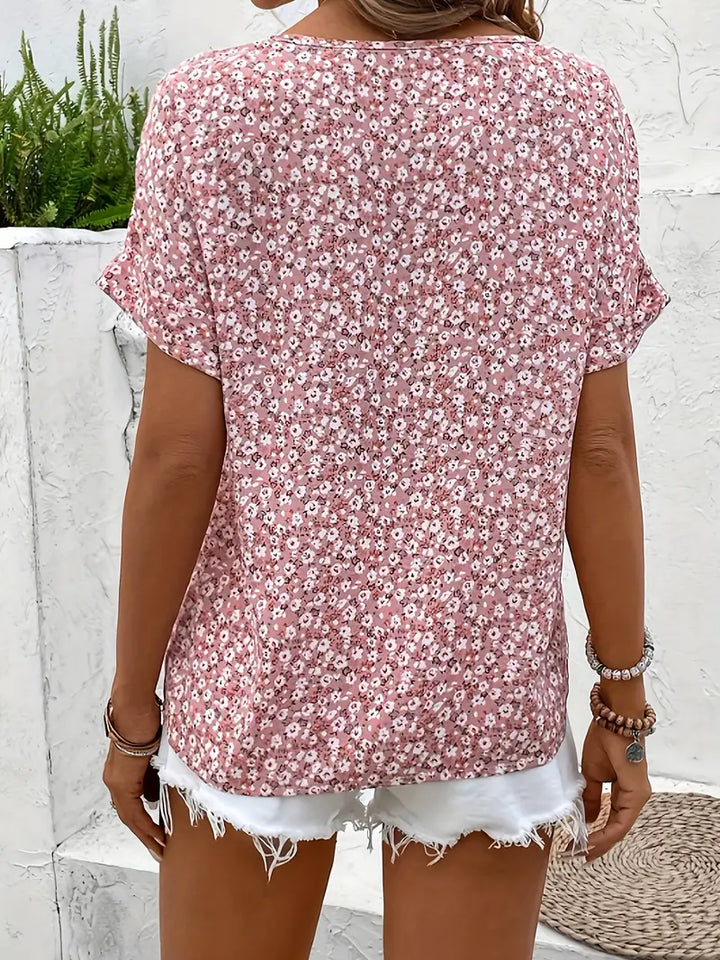 Cindy™ | Floral Print Notched Collar Blouse