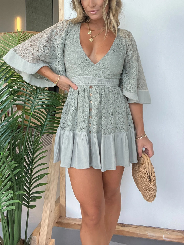 Pink Laura™ - Lace Crochet Romper Dress
