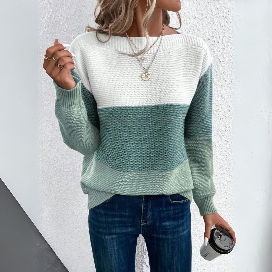 Clara - Stylish Three-Colour Patchwork Jumper