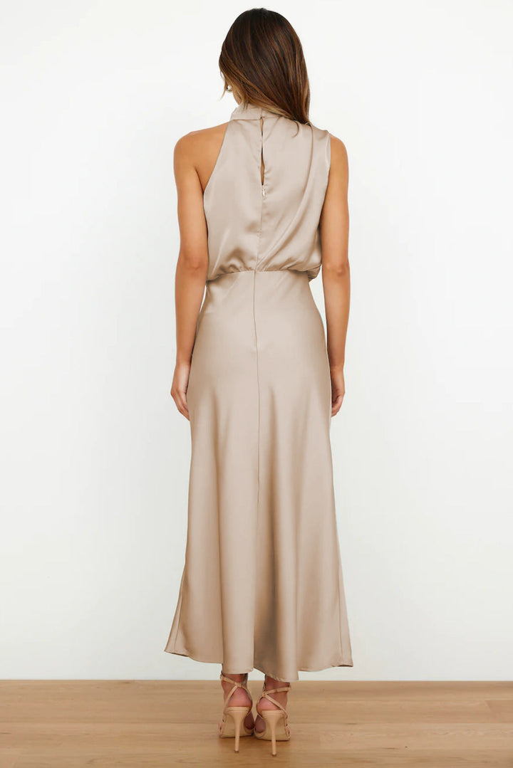 Carlina™ - Long Satin Dress with Halter Neck