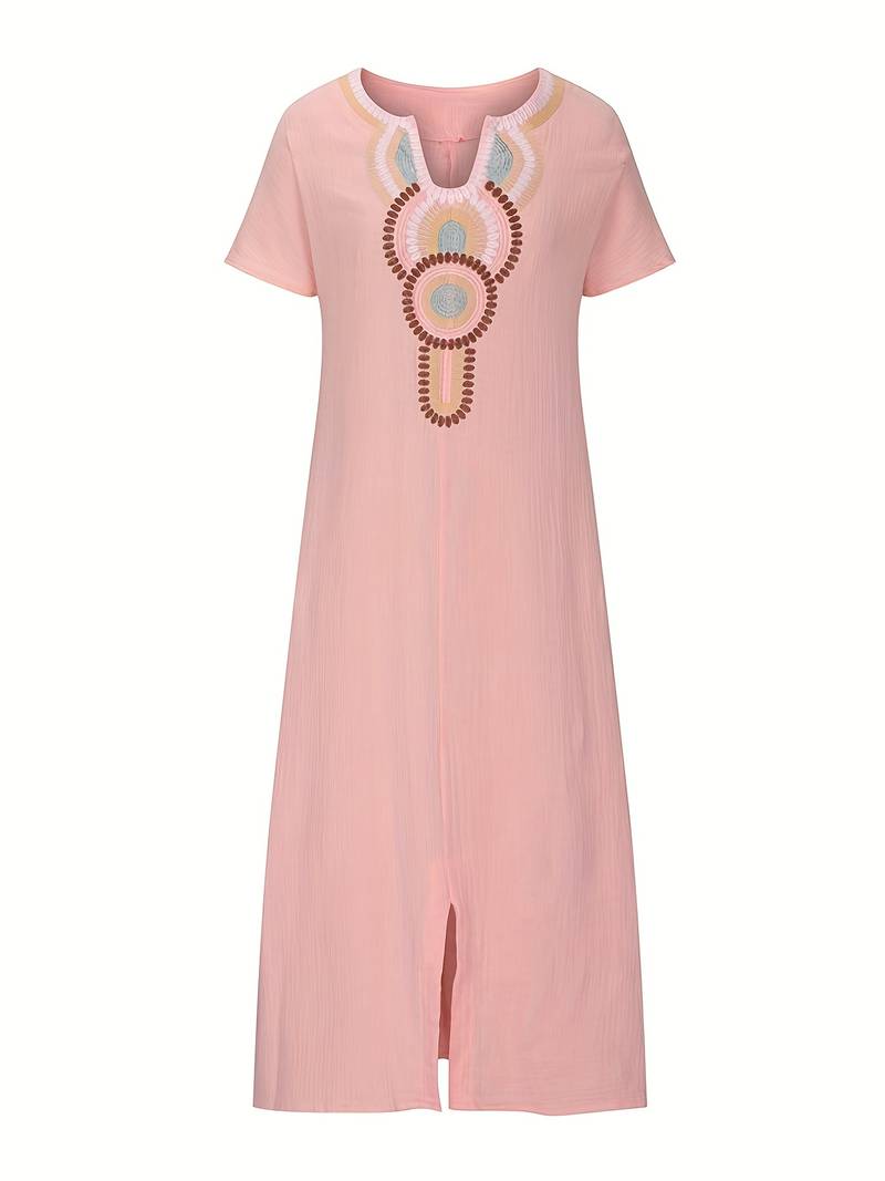 Demi™ - Boho Maxi Split Dress with Neckline