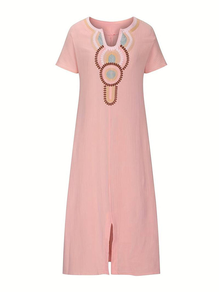 Demi™ - Boho Maxi Split Dress with Neckline