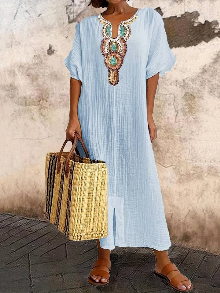 Demi™ - Boho Maxi Split Dress with Neckline