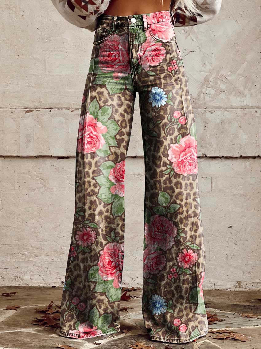 JULIA ROSE & LEOPARD WIDE-LEG TROUSERS