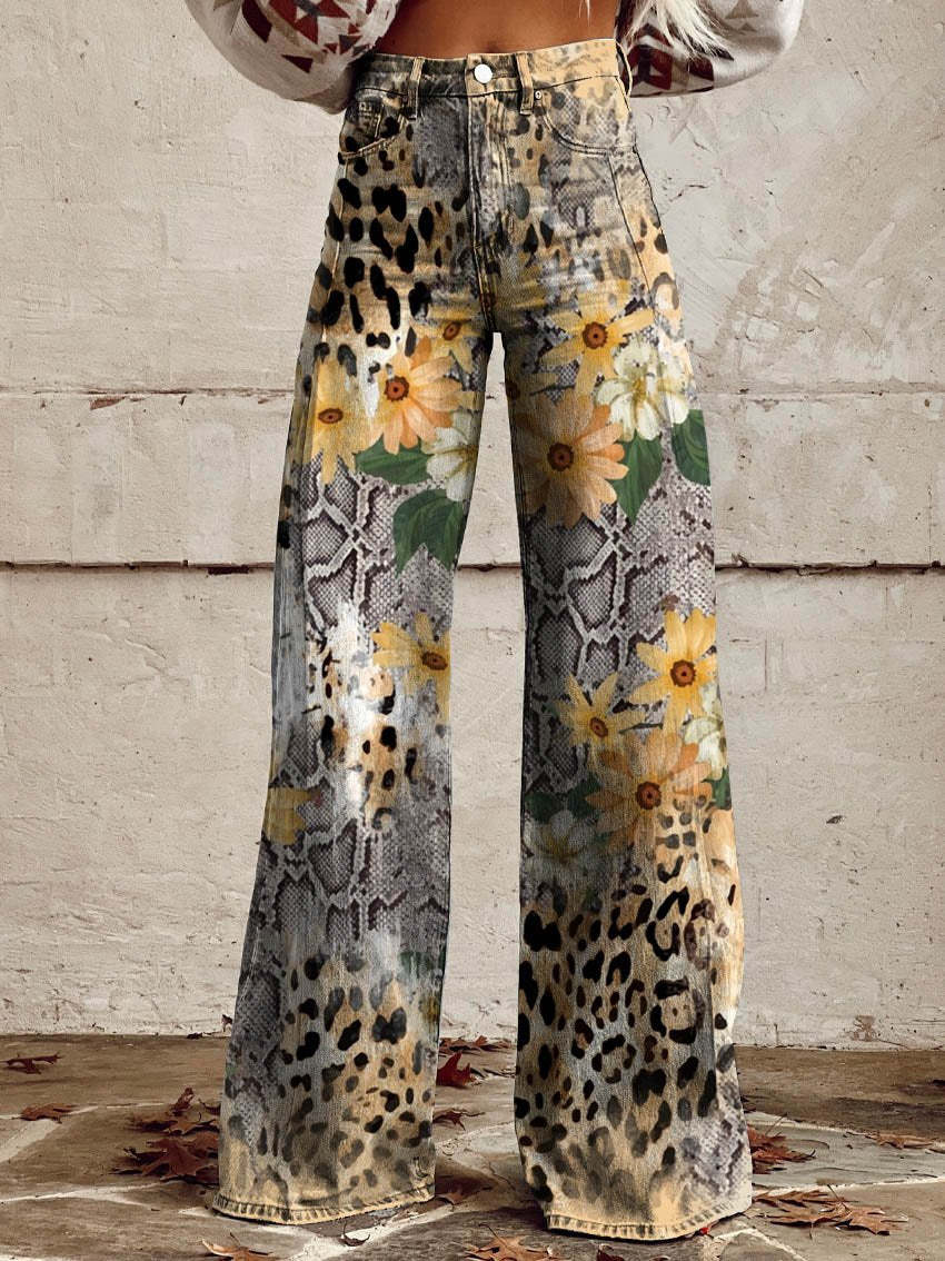 KARLA LEOPARD PRINT WIDE-LEG TROUSERS