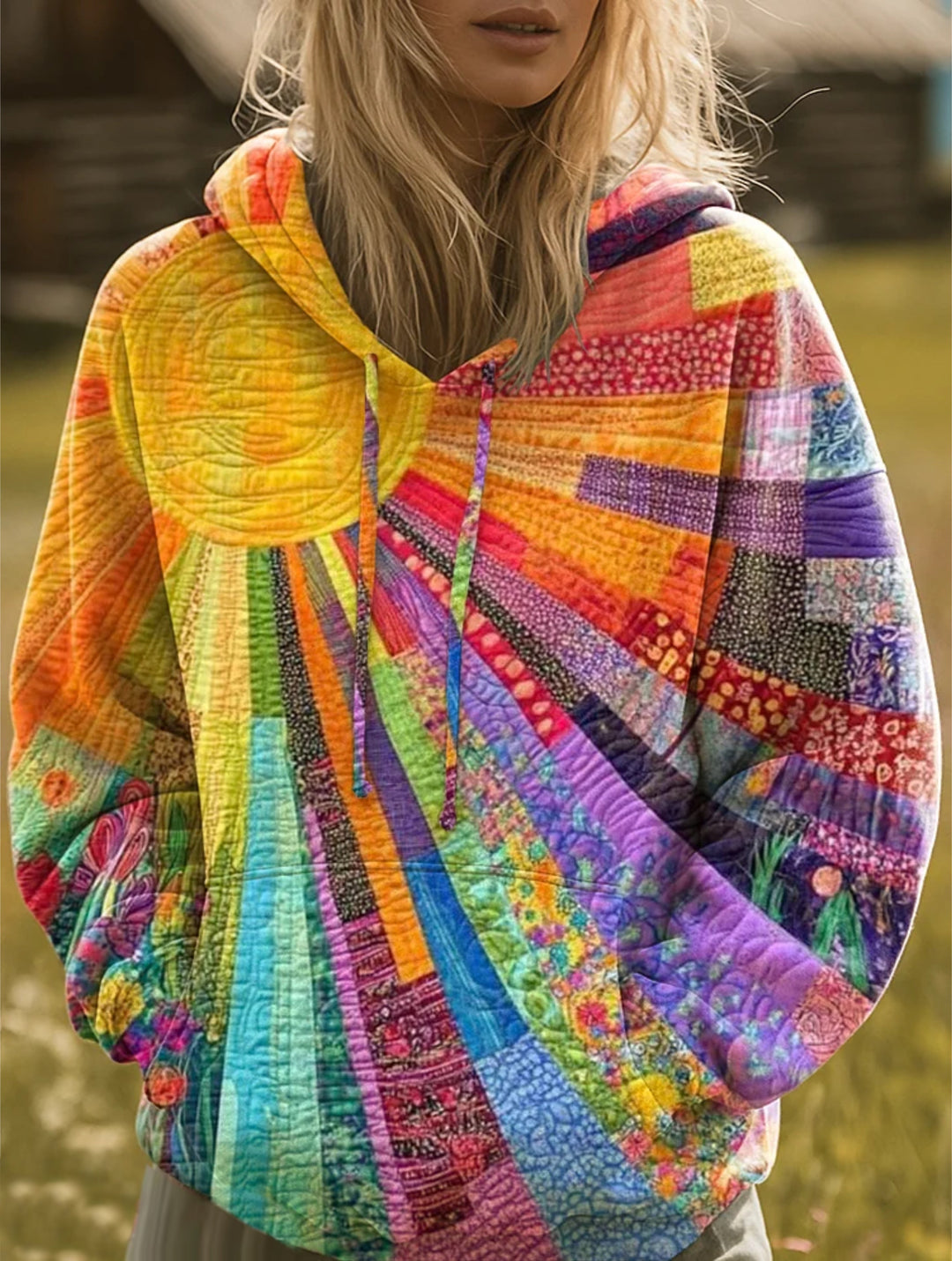 Laura™ - Bohemian Multicolour Patchwork Hoodie