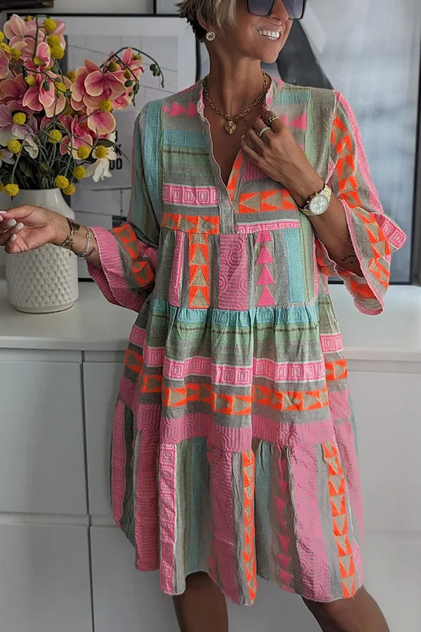 Ava™ - Chic V-Neck Cotton Hemp Summer Dress