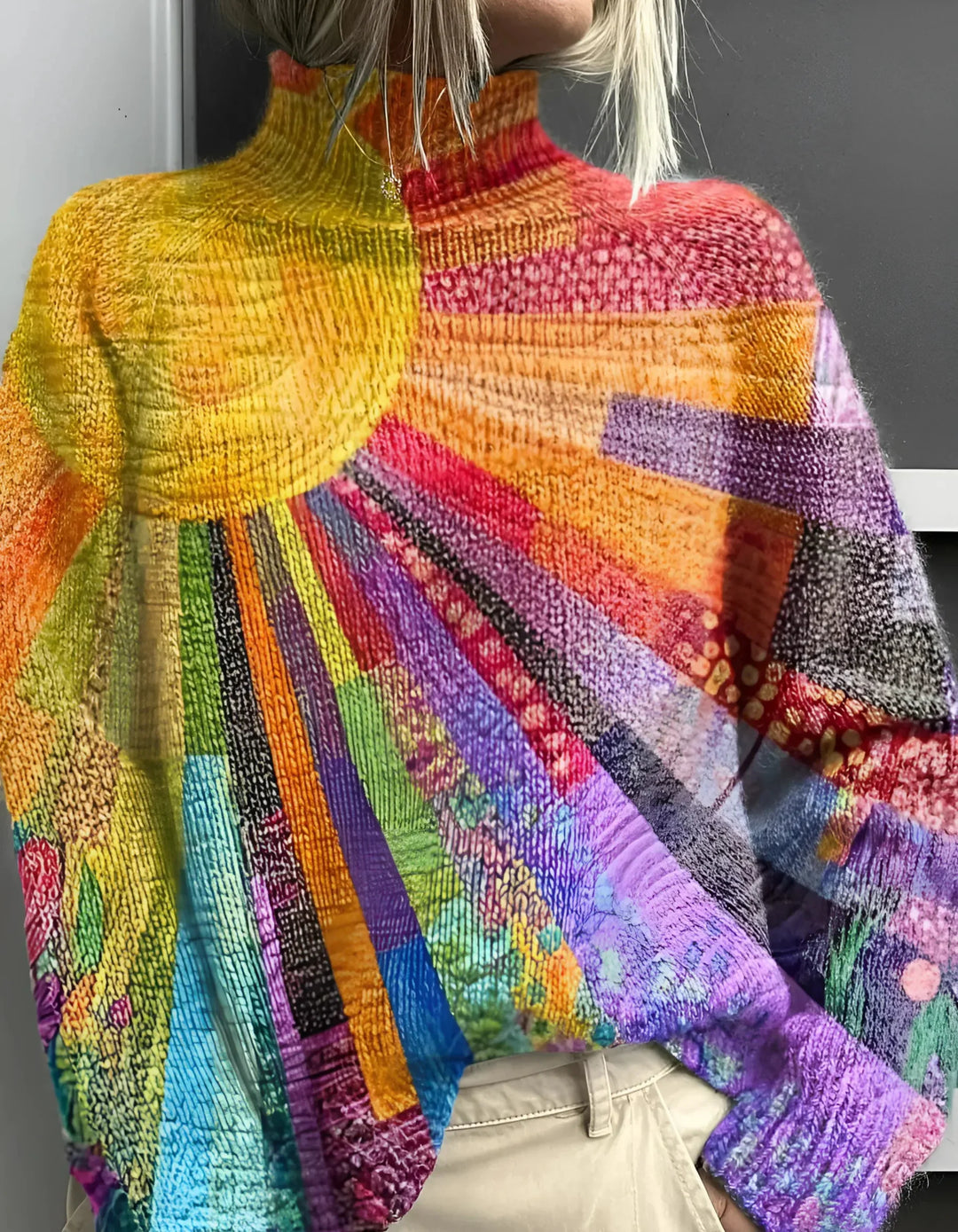 Ada - Cheerfully Colourful Roll Neck Jumper