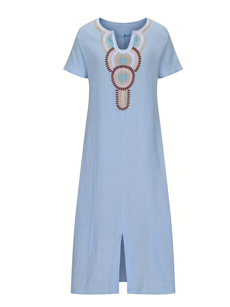 Demi™ - Boho Maxi Split Dress with Neckline