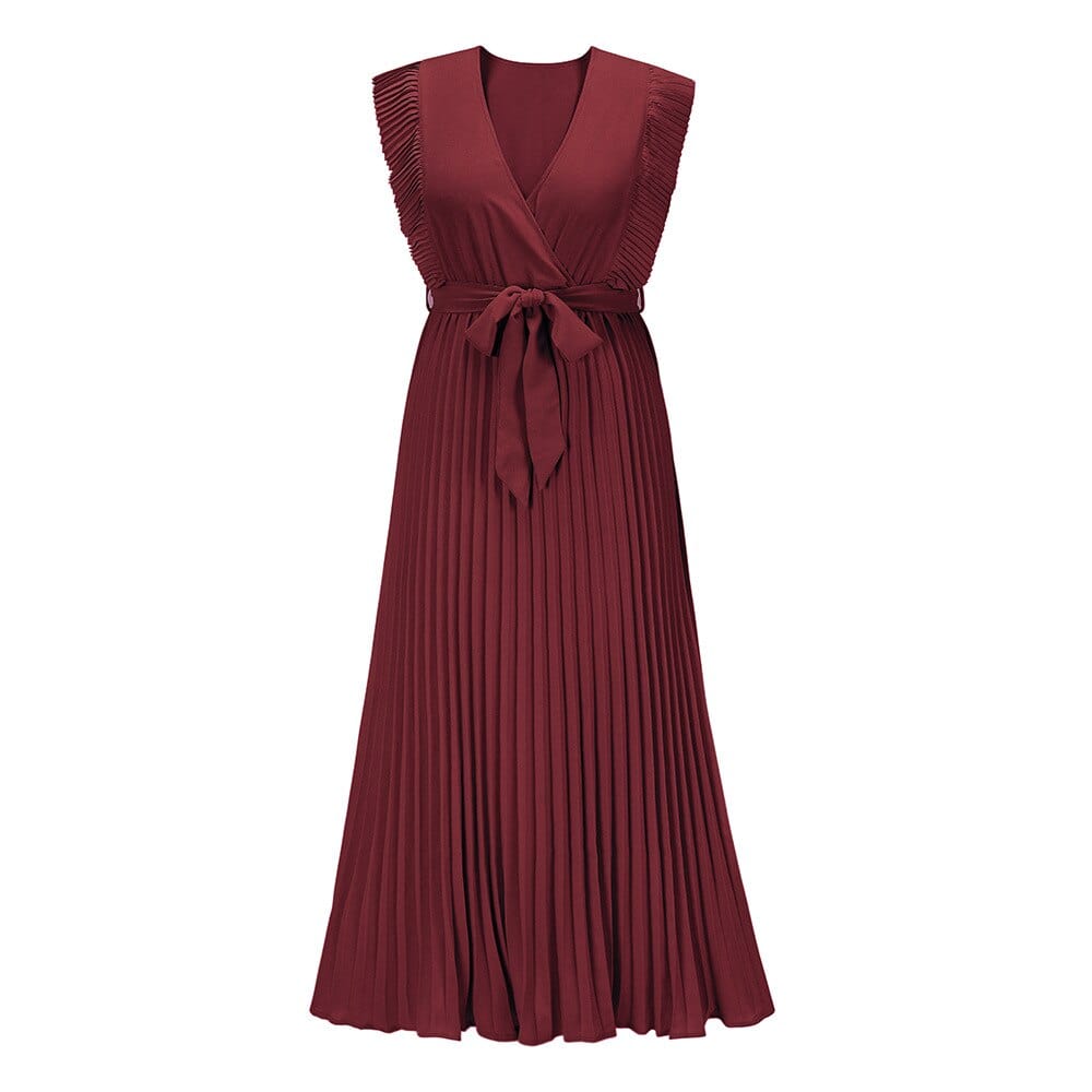 Elena™ Dark Red Boho Festival Dress with V-Neck