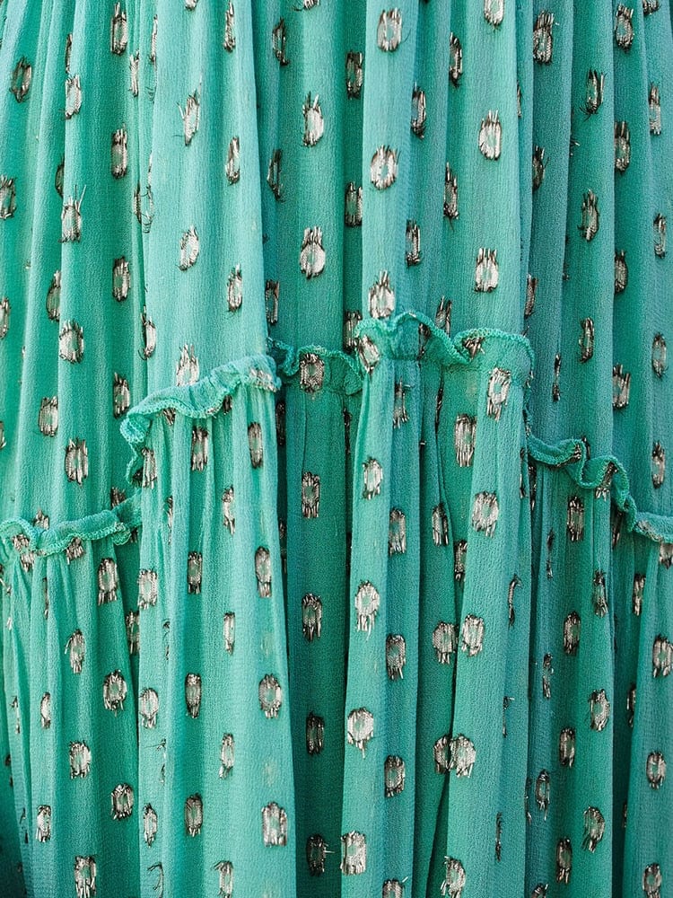 Evi™ Green Maxi Dress with V-Neck and Summery Ibiza Print