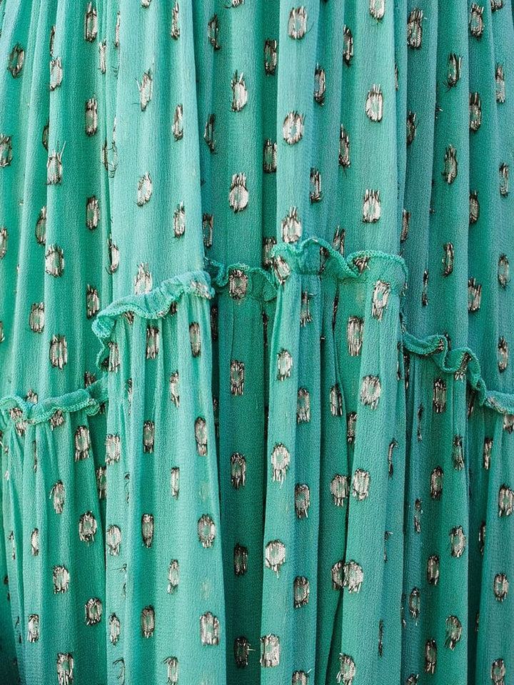 Evi™ Green Maxi Dress with V-Neck and Summery Ibiza Print