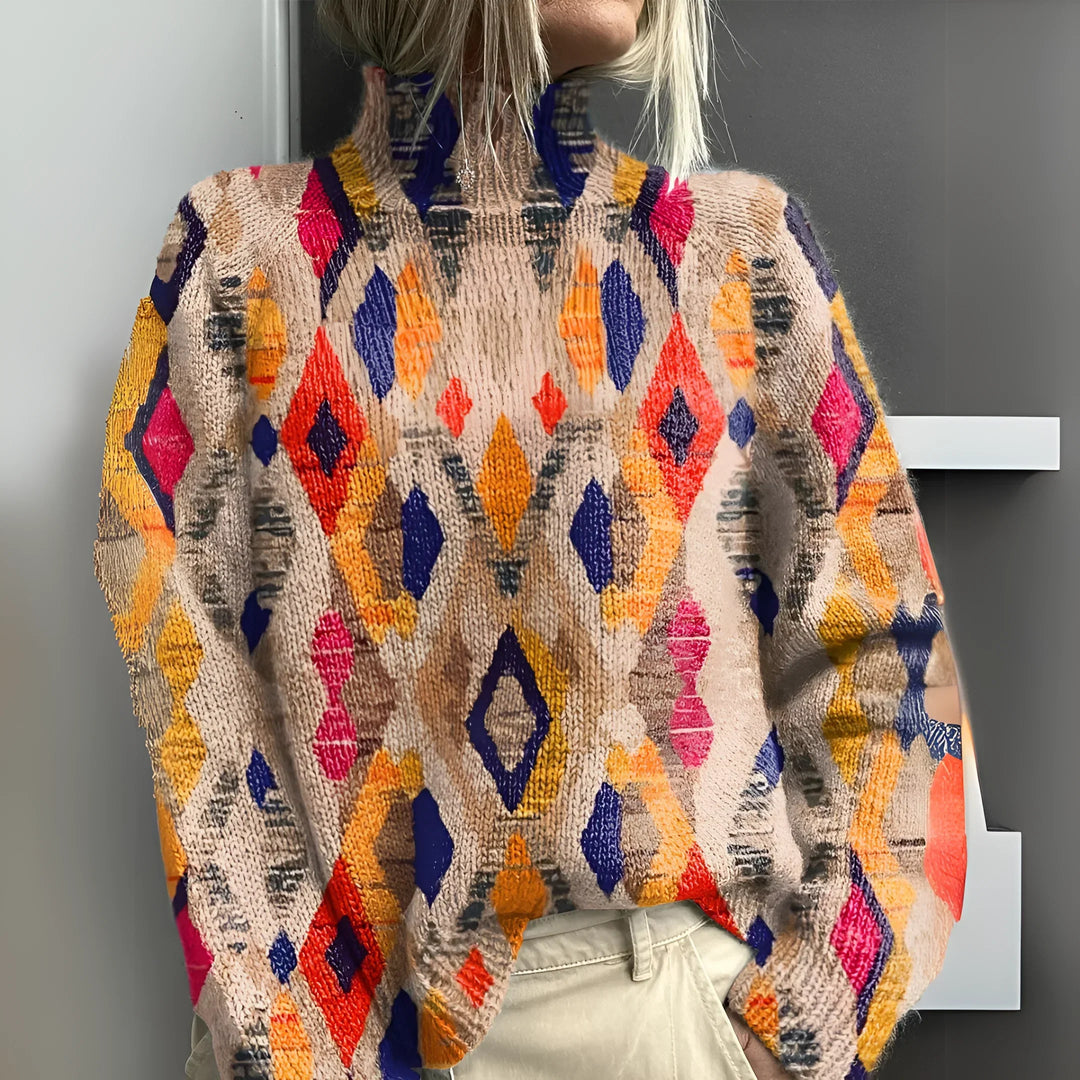 Fenna - Knitted Jumper with Geometric Diamond Pattern