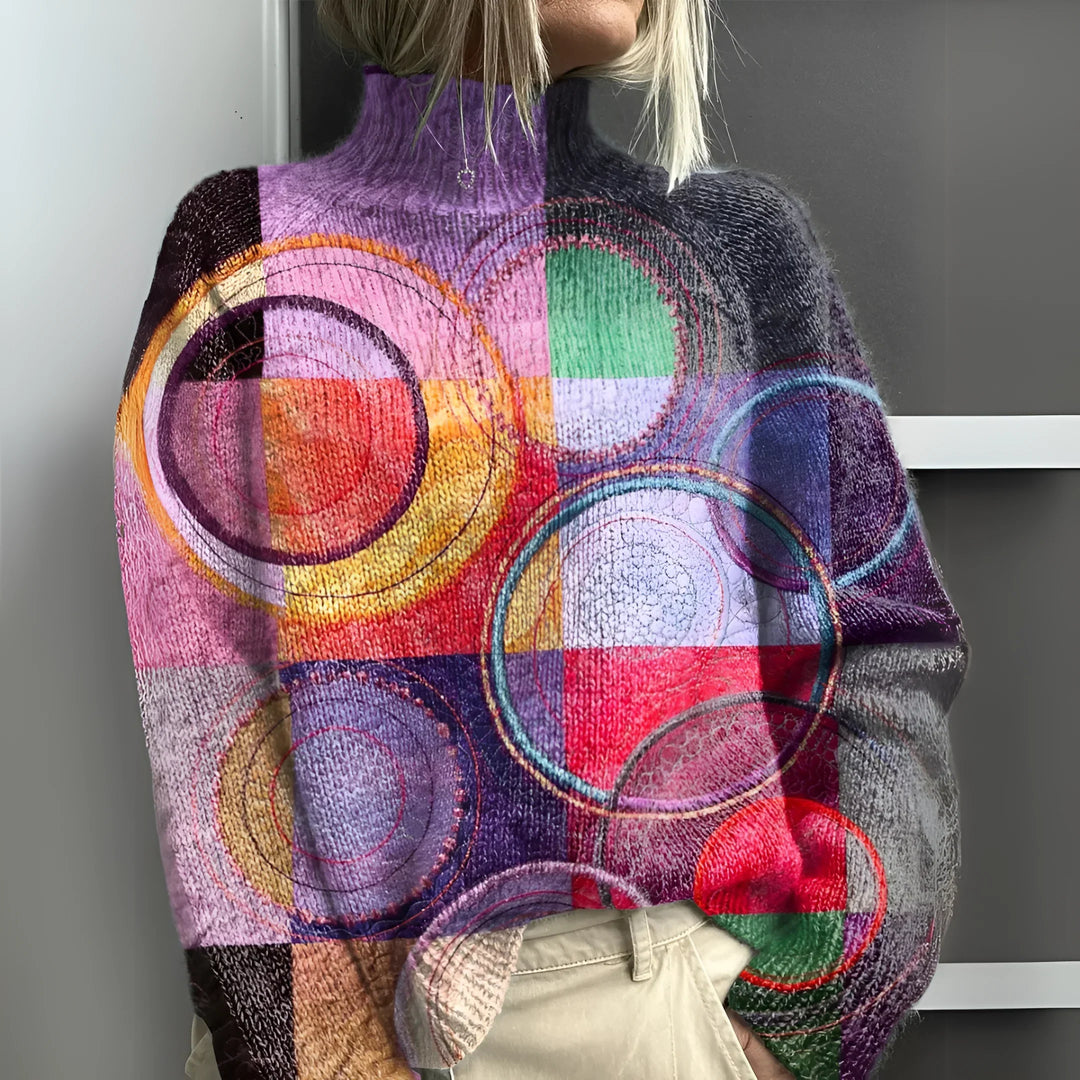 Jasmijn - Colourblock Knitted Roll Neck Jumper