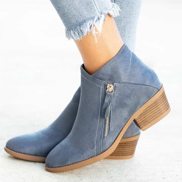 Renza - Relaxed Leather Ankle Boots with Low Heel