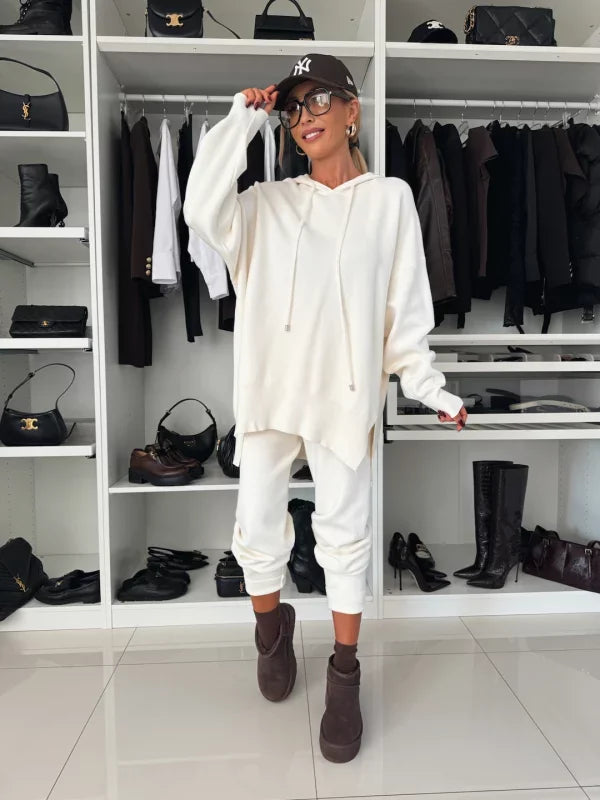 Camilla - Two-Piece Women's Set with Long Sleeves, Hood, and Round Neckline