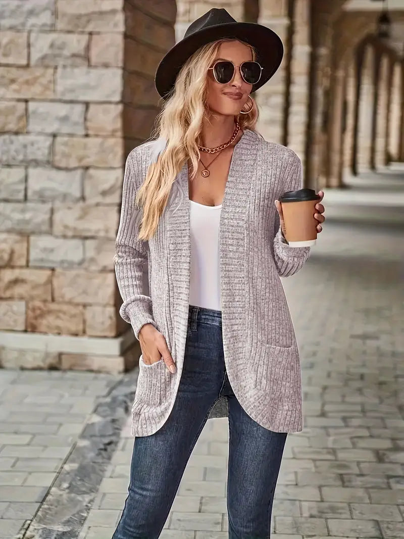 Neva™ - Elegant Ribbed Knit Cardigan with Long Sleeves