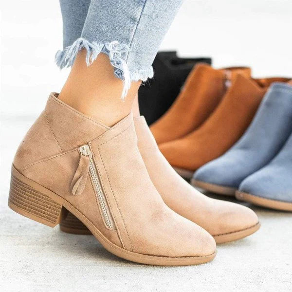 Renza - Relaxed Leather Ankle Boots with Low Heel