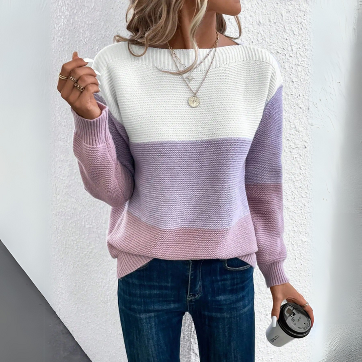 Clara - Stylish Three-Colour Patchwork Jumper