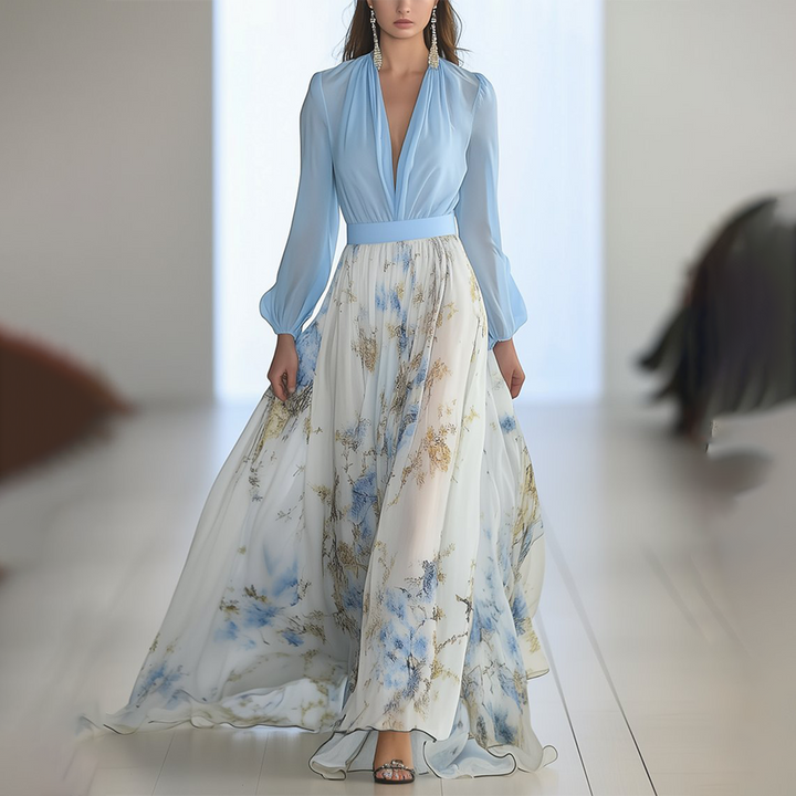 Sascha™ - Breathtaking Floral Print V-Neck Maxi Dress