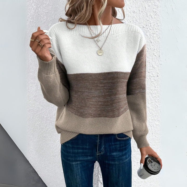 Clara - Stylish Three-Colour Patchwork Jumper