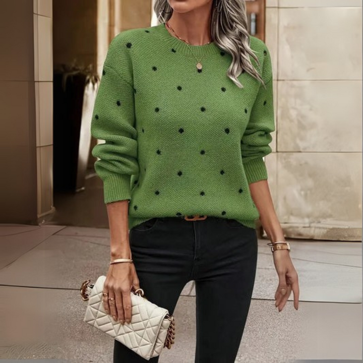 Ava – relaxed long-sleeve knitted jumper with polka dot pattern