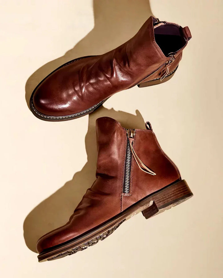 Max - Leather Ankle Boots with Side Zip