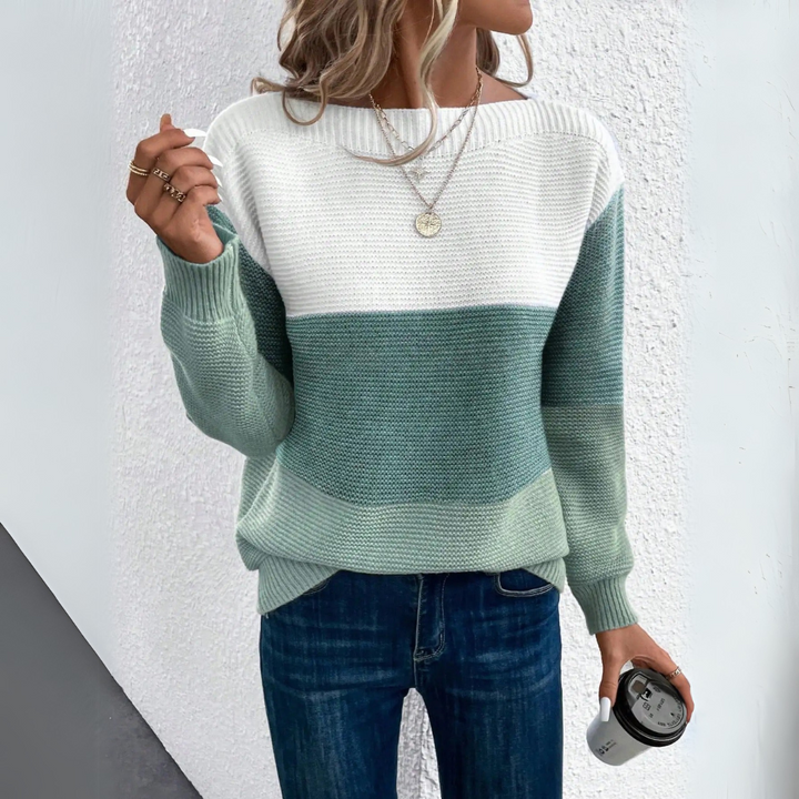 Clara - Stylish Three-Colour Patchwork Jumper