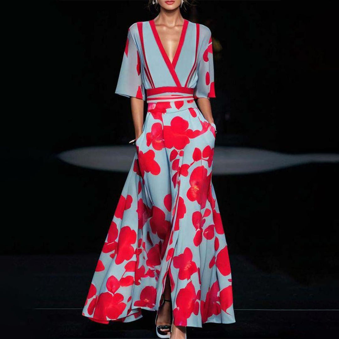 Leanne - Groovy Maxi Dress with Short Sleeves