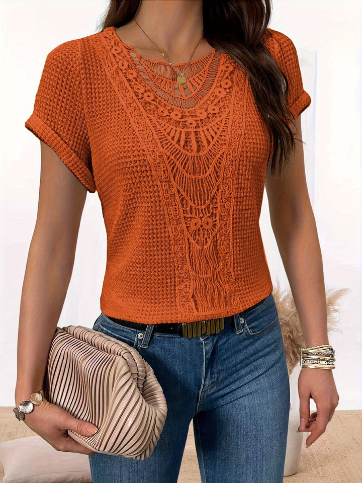Megan™ - Stylish Lace Trimmed Round Neck Shirt