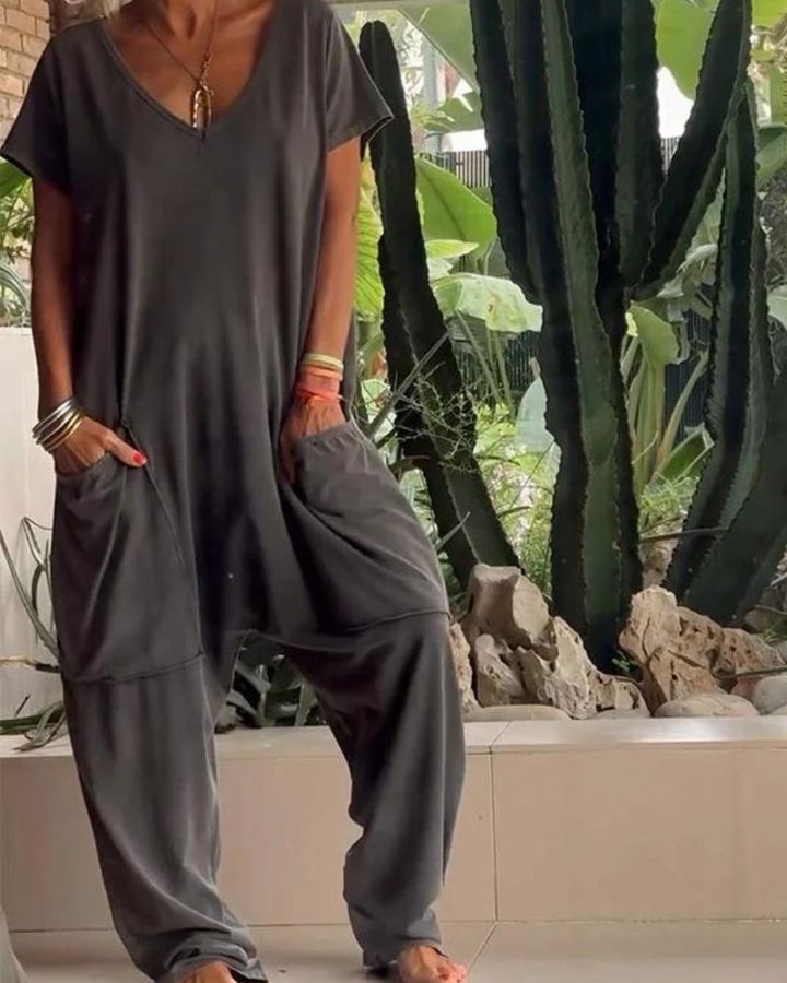 Yelena™ - Casual V-Neck Plain Jumpsuit