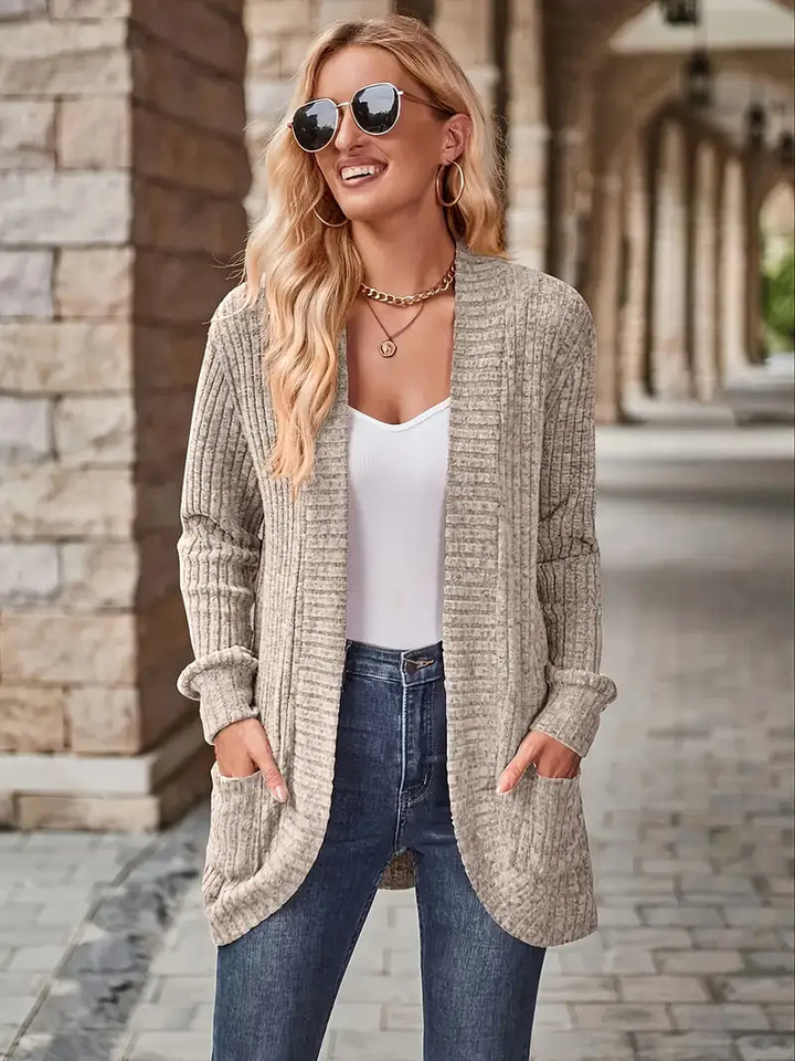 Neva™ - Elegant Ribbed Knit Cardigan with Long Sleeves