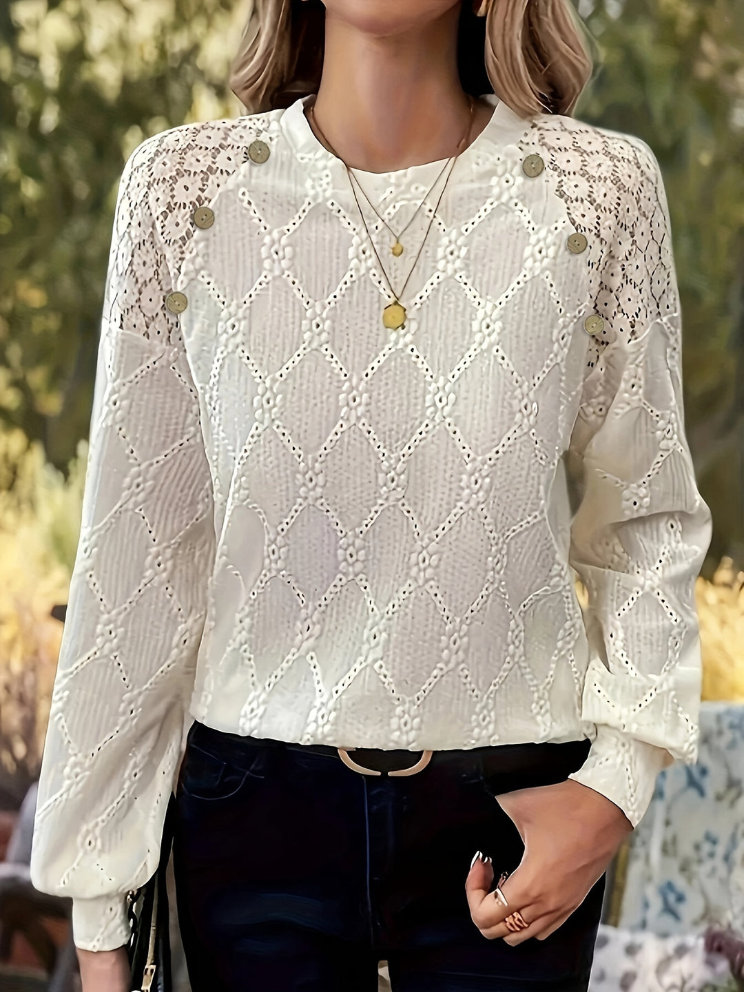 Sienna™ - Elegant Lace Stitching Eyelet Top