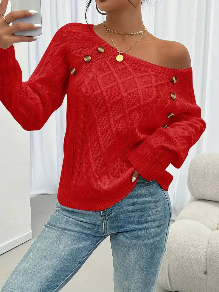 Lina - Long-Sleeved Jumper with Cable Knit Pattern, Casual Jumper with Round Neck