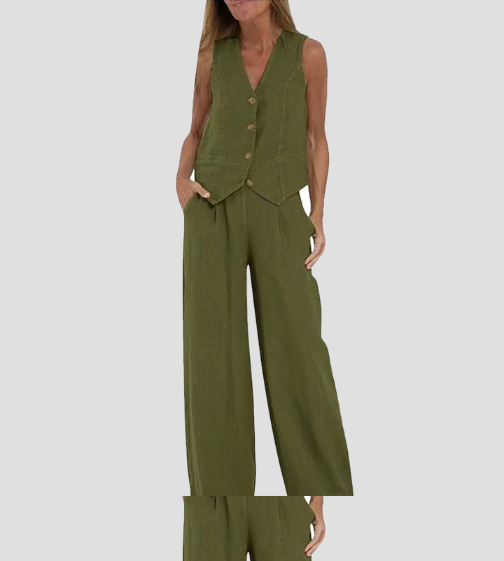 Aira™ - Waistcoat with Buttons & Wide Trousers Set