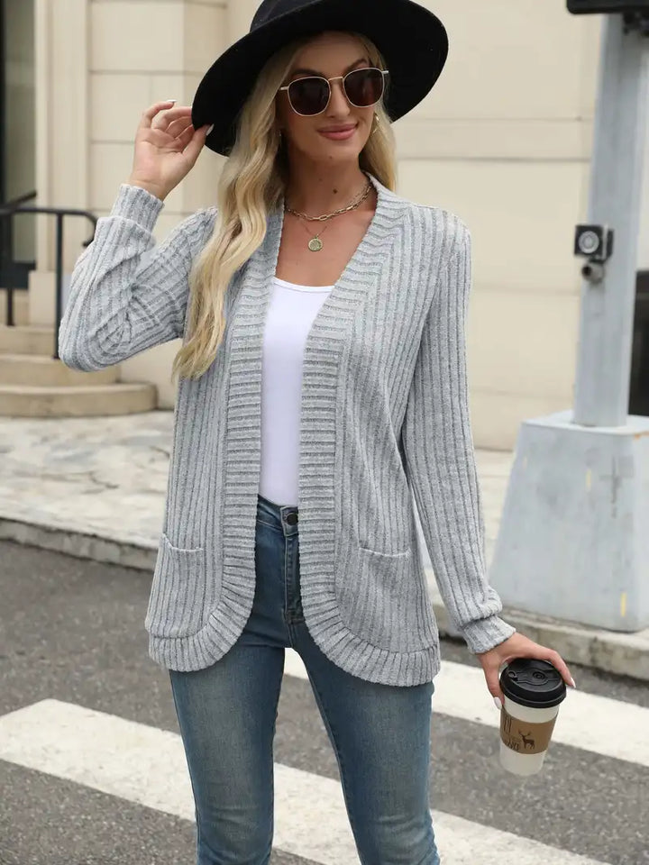 Neva™ - Elegant Ribbed Knit Cardigan with Long Sleeves