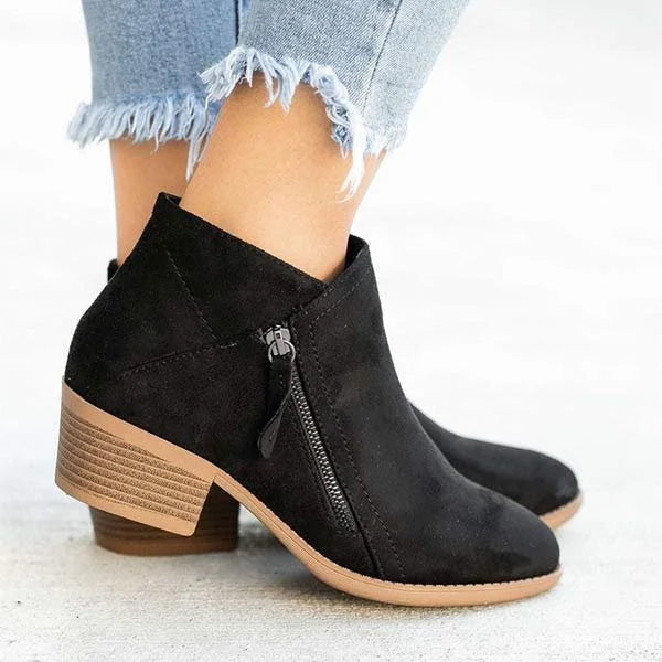 Renza - Relaxed Leather Ankle Boots with Low Heel