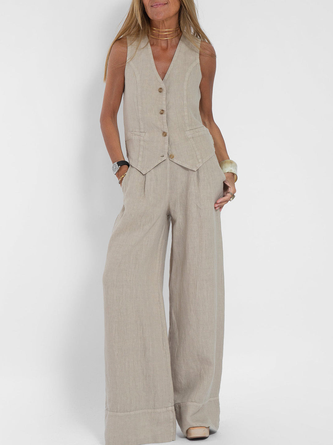 Aira™ - Waistcoat with Buttons & Wide Trousers Set