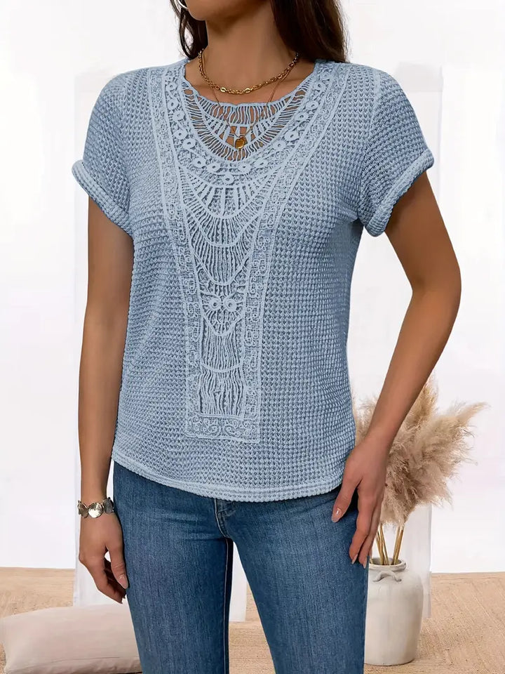 Megan™ - Stylish Lace Trimmed Round Neck Shirt