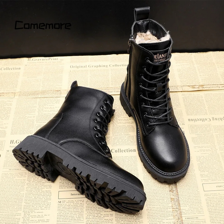 Pauline - Black Leather Winter Boots