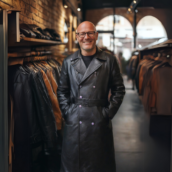 Classic Men's Leather Trench Coat - Jari