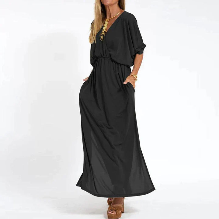 Angelica™ - Long Vintage Dress with Side Slit at High Waist