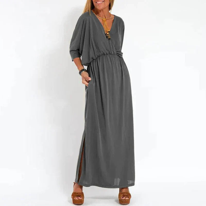 Angelica™ - Long Vintage Dress with Side Slit at High Waist