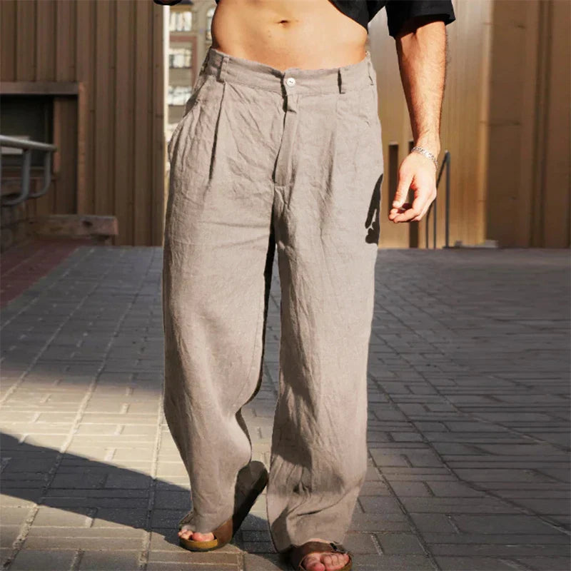 Stevie™ – Men's Linen Trousers with Wide Leg