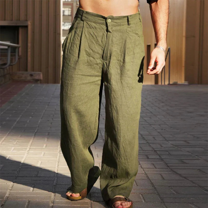 Stevie™ – Men's Linen Trousers with Wide Leg