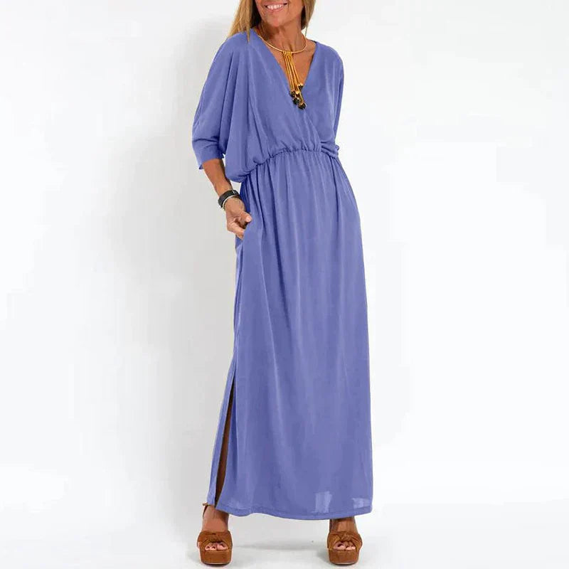 Angelica™ - Long Vintage Dress with Side Slit at High Waist