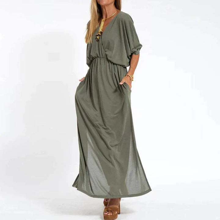 Angelica™ - Long Vintage Dress with Side Slit at High Waist