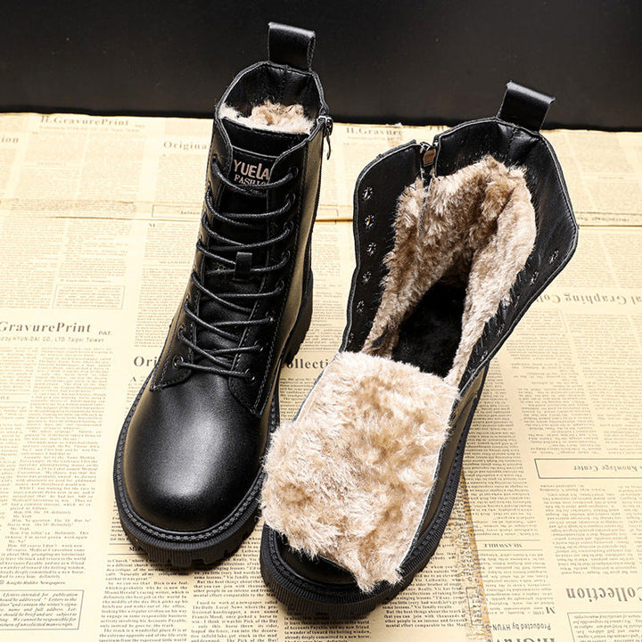 Pauline - Black Leather Winter Boots